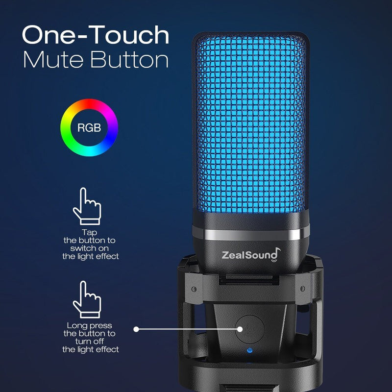 Microfone RGB USB a Condensador Zealsound | LunoSom