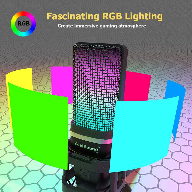 Microfone RGB USB a Condensador Zealsound | LunoSom