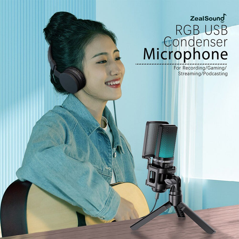 Microfone RGB USB a Condensador Zealsound | LunoSom